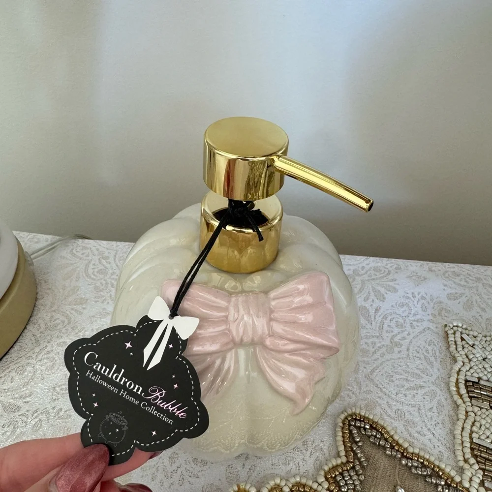 Elegant Gold and Pink Bow Soap Dispenser
